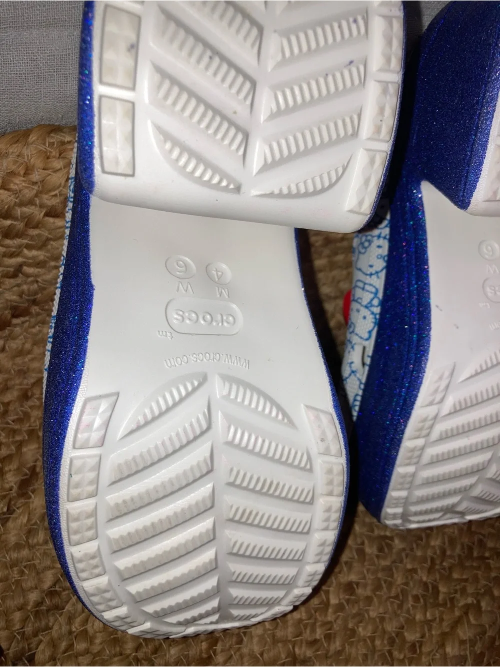 CROCS White & Blue Hello Kitty Platform Clogs with Red Bow Charm